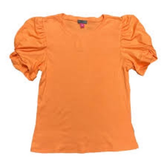 NWT Vince Camuto Orange Puff Sleeve Rib Top - Picture 2 of 4